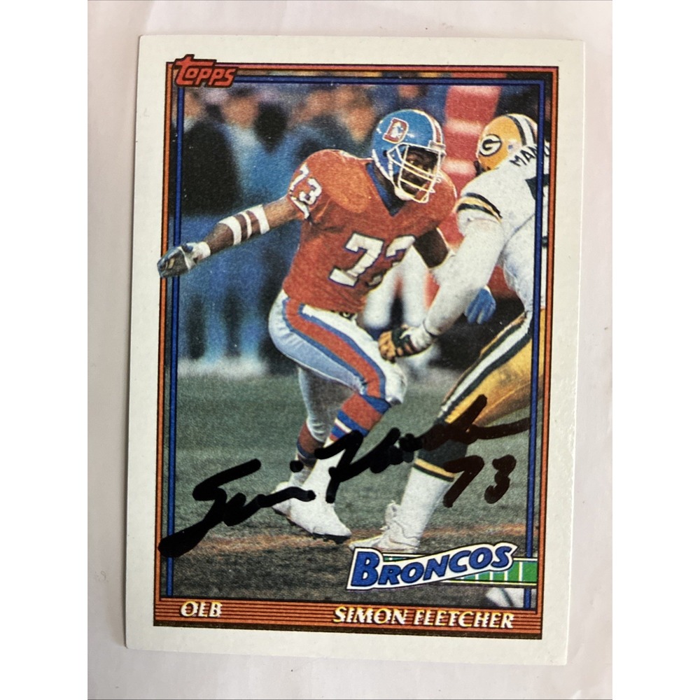 1991 Topps Denver Broncos Football Card #549 Simon Fletcher Signed Autograph